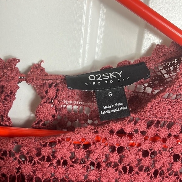 Anthropologie Zero to Sky Fringed Lace Boho Burgundy Tunic Dress Size Small - Picture 5 of 13